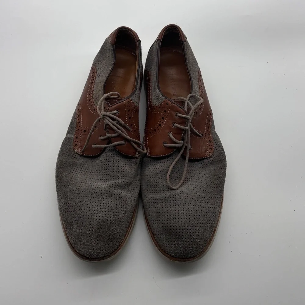 Johnston & Murphy Mens 12M Gray Suede Brown Leather Wingtip Oxfords